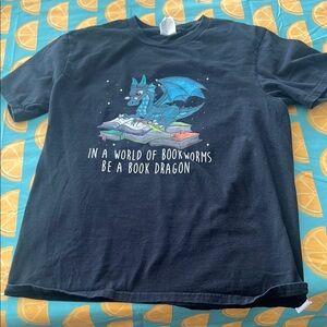In a world of bookworms be a book dragon, black T-shirt, youth large